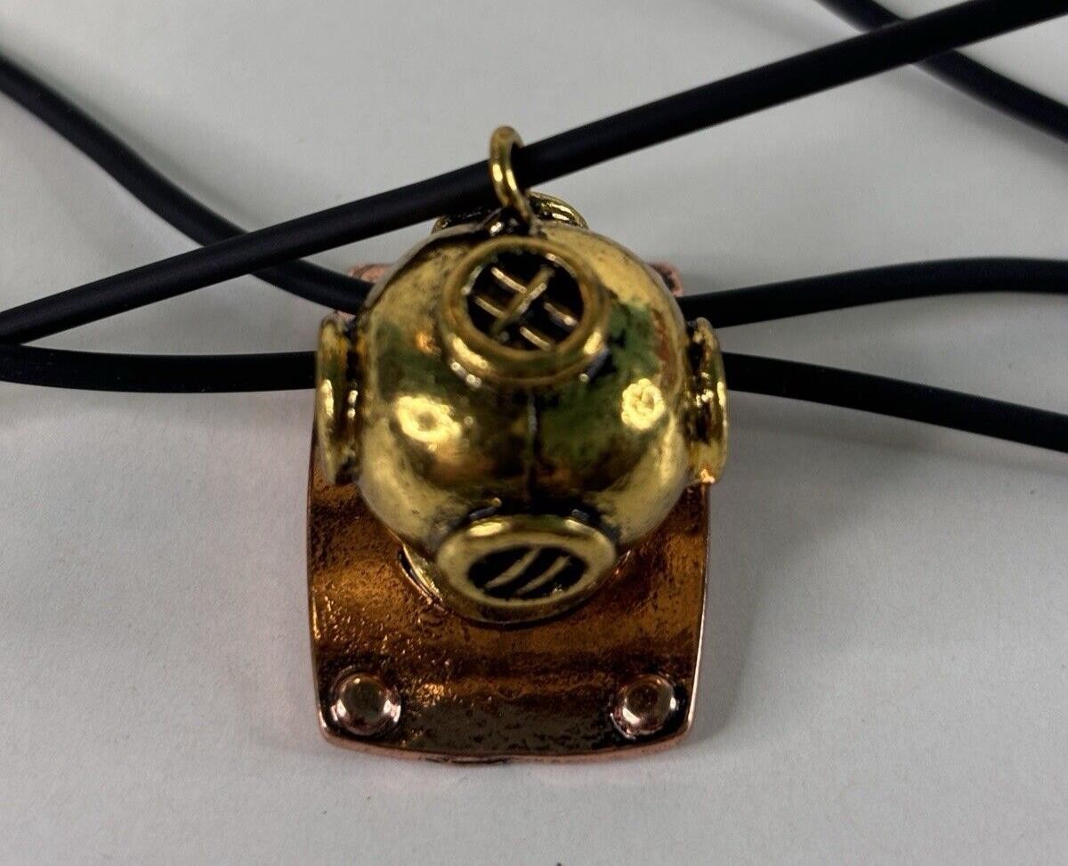 Diver Helmet Pendant Tiki Necklace Adjustable 1″ Gold Copper Metal Color New