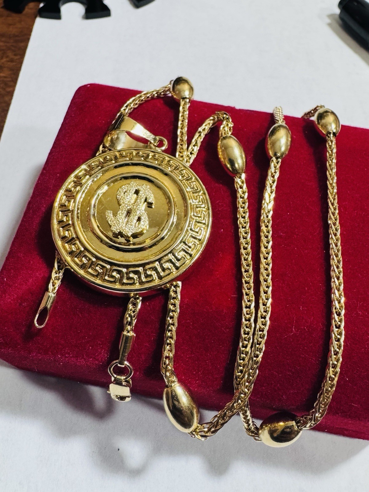 18K 750 Gold Oval Chain Dollar $ SET Necklace 17.6”/18” Long 9.6g 2.2mm WOMENS