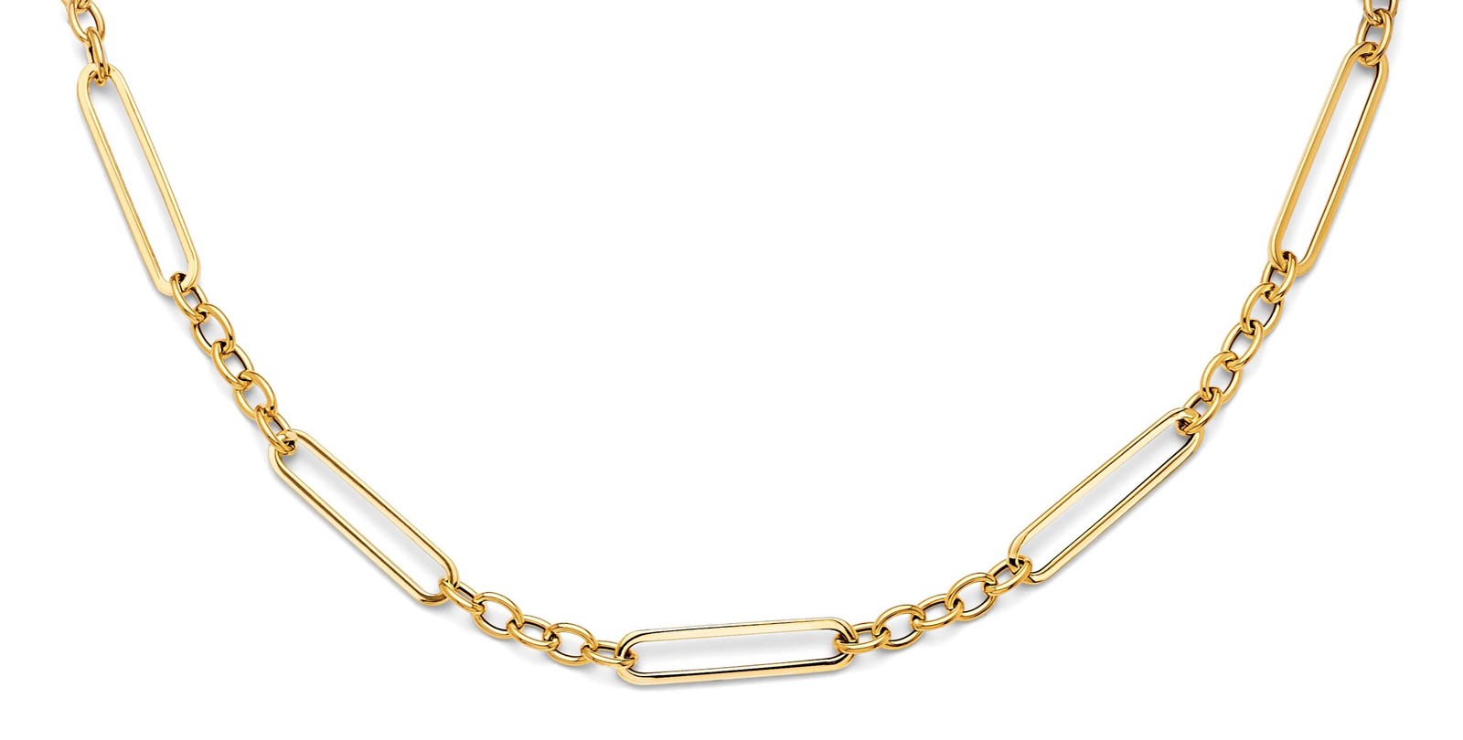 14K Gold Necklace Gold Paperclip Oval Link Hollow Lightweight