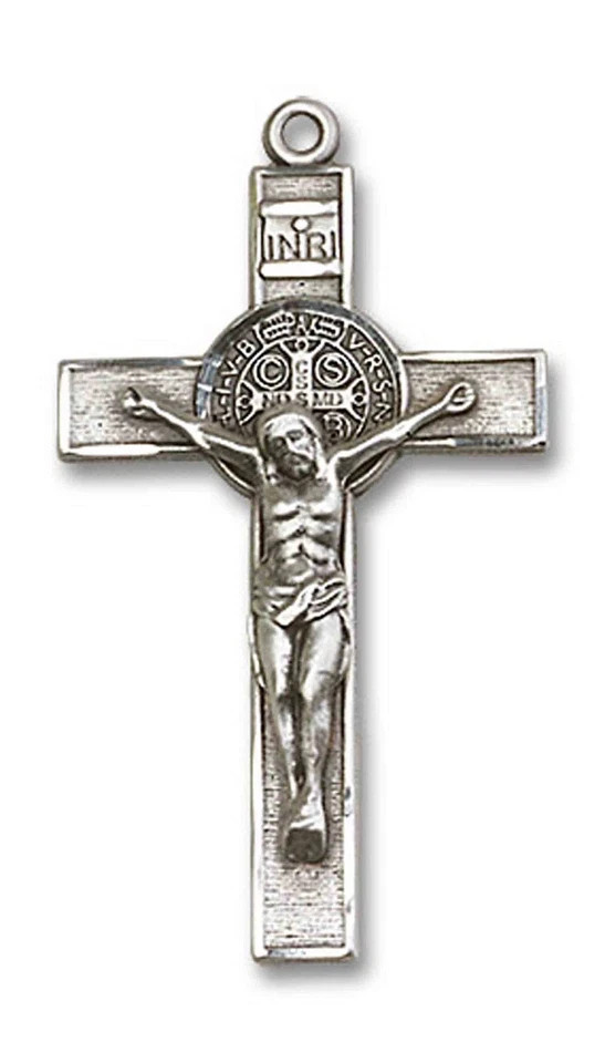 Sterling Silver Saint Benedict Crucifix Medal Pendant Necklace 18″ Chain GiftBox