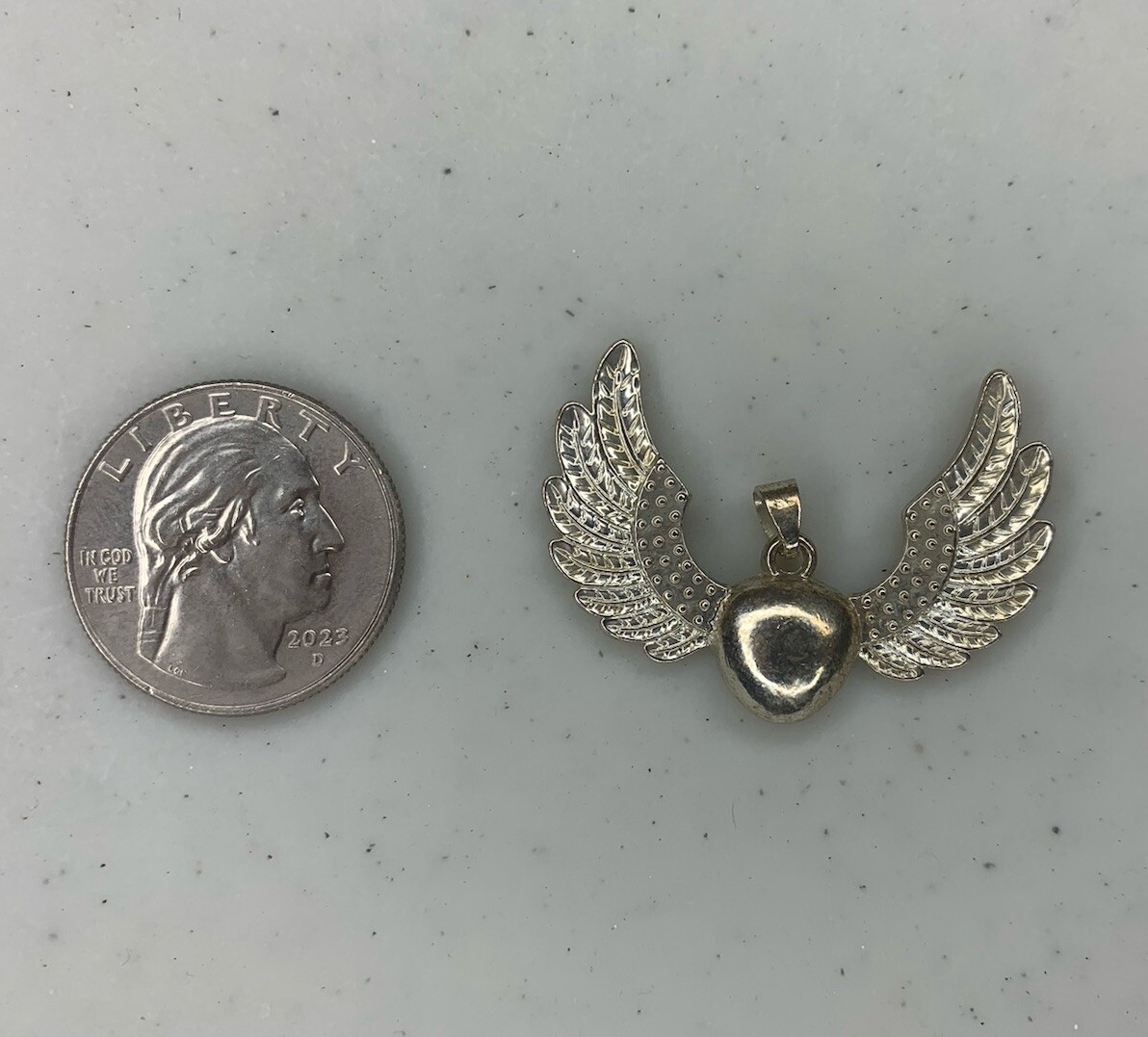 Used 925 Sterling Silver Heart With Wings Pendant, Unbranded – 5.5 grams
