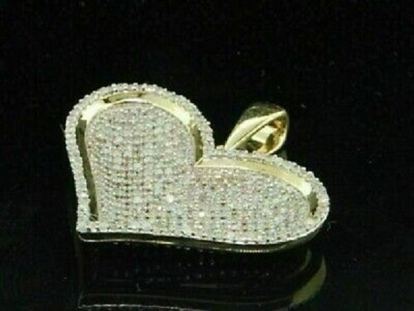2.00 Carat Round D/VVS1 Diamond Love Heart Pave Pendant 14K Yellow Gold Finish