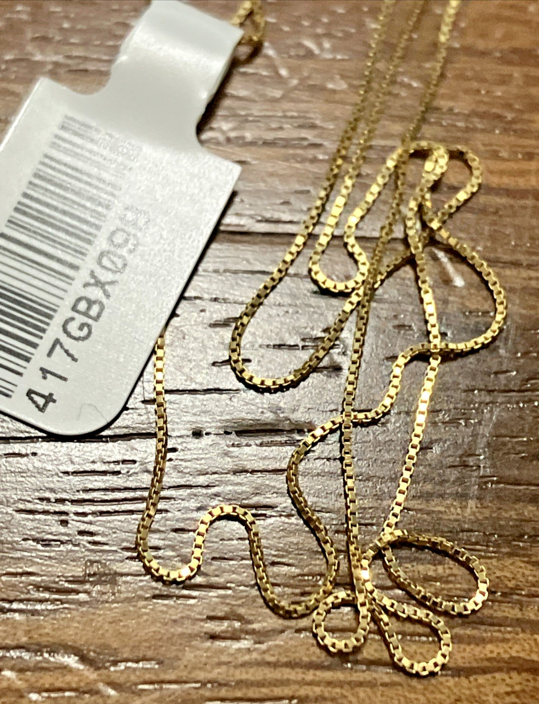 10kt Real Solid Gold Thin Box Chain Necklace 1gram 20” GND Brand New with Tag