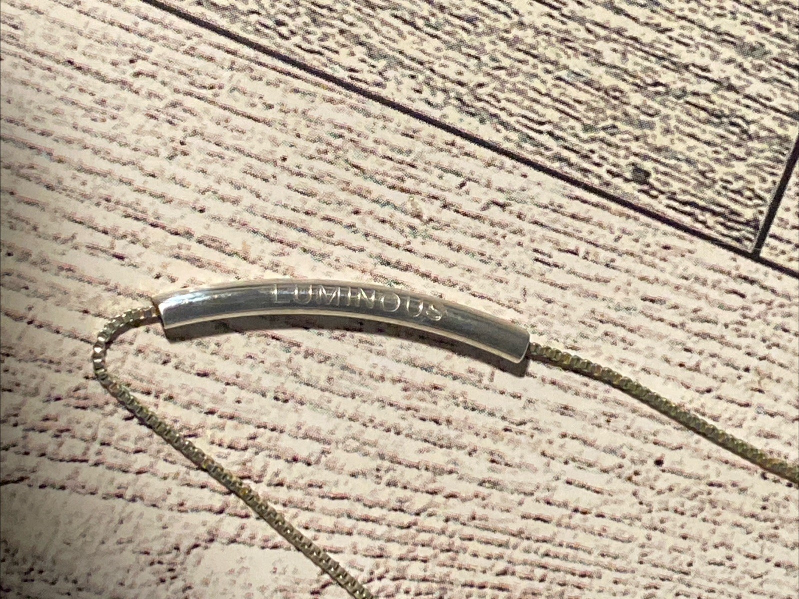 Minimalist Curved Thin Bar Necklace Engraved Sterling Silver 16.5-17” Adjust