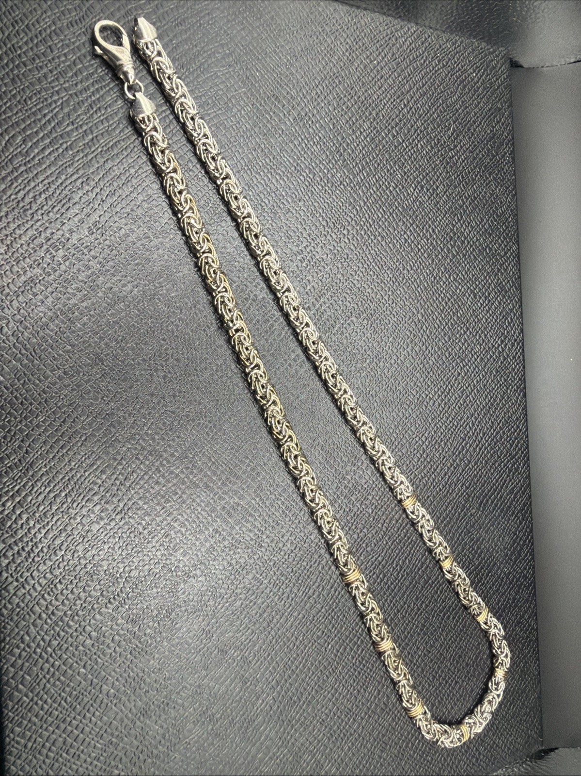 Signed AK Turkey 20” 14kt & .925 Sterling Silver Byzantine Link Unisex Chain