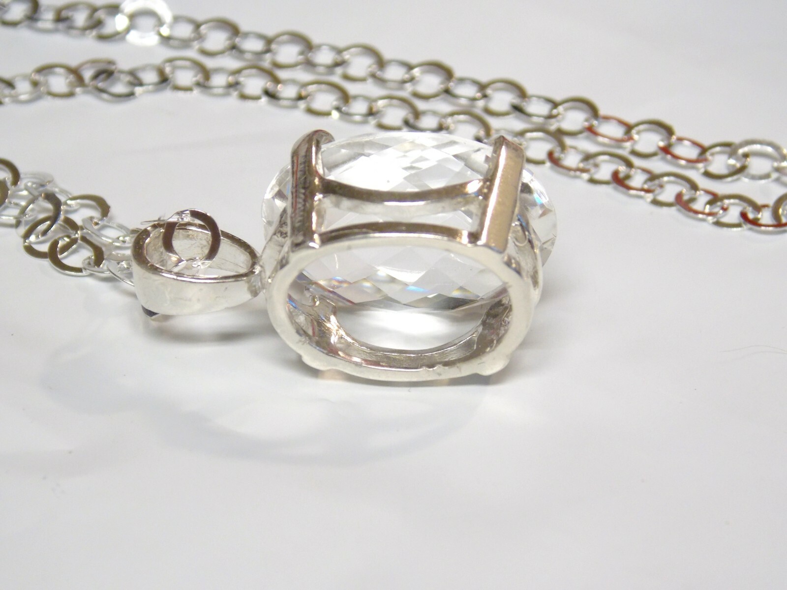 15ct Natural White Colorless Quartz 925 Sterling Silver Pendant + Chain USA Made