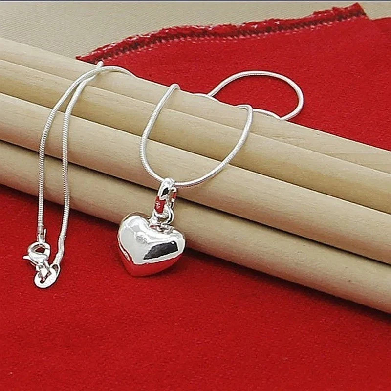 925 Sterling Silver Heart Necklace 18-30 Inches Snake Chain For Women Jewelry