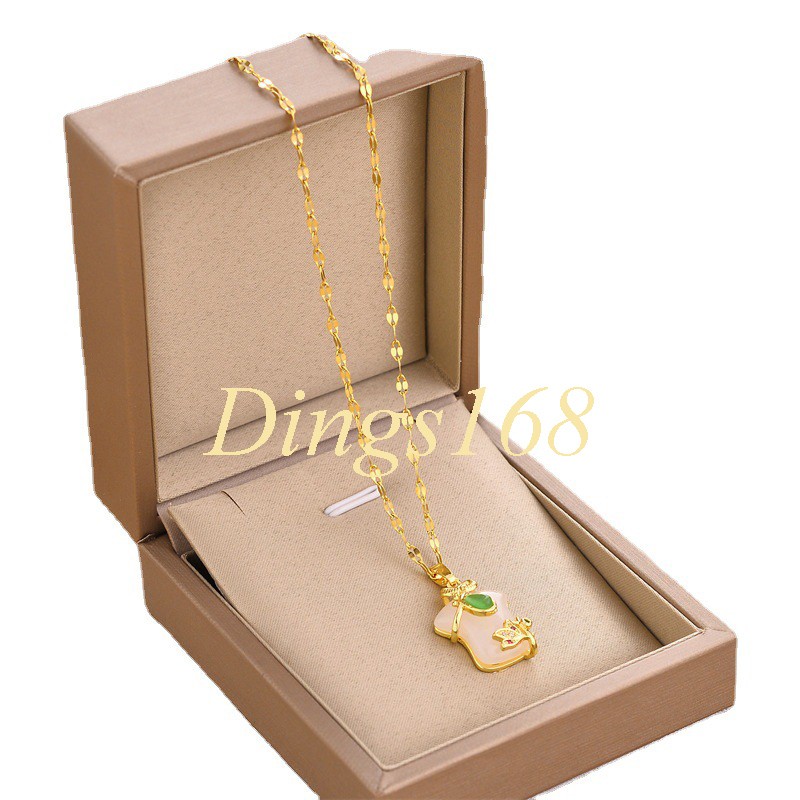 18K Yellow Gold Filled Nickel-Free 20x15mm Jade Cheongsam Pendant Chain Necklace