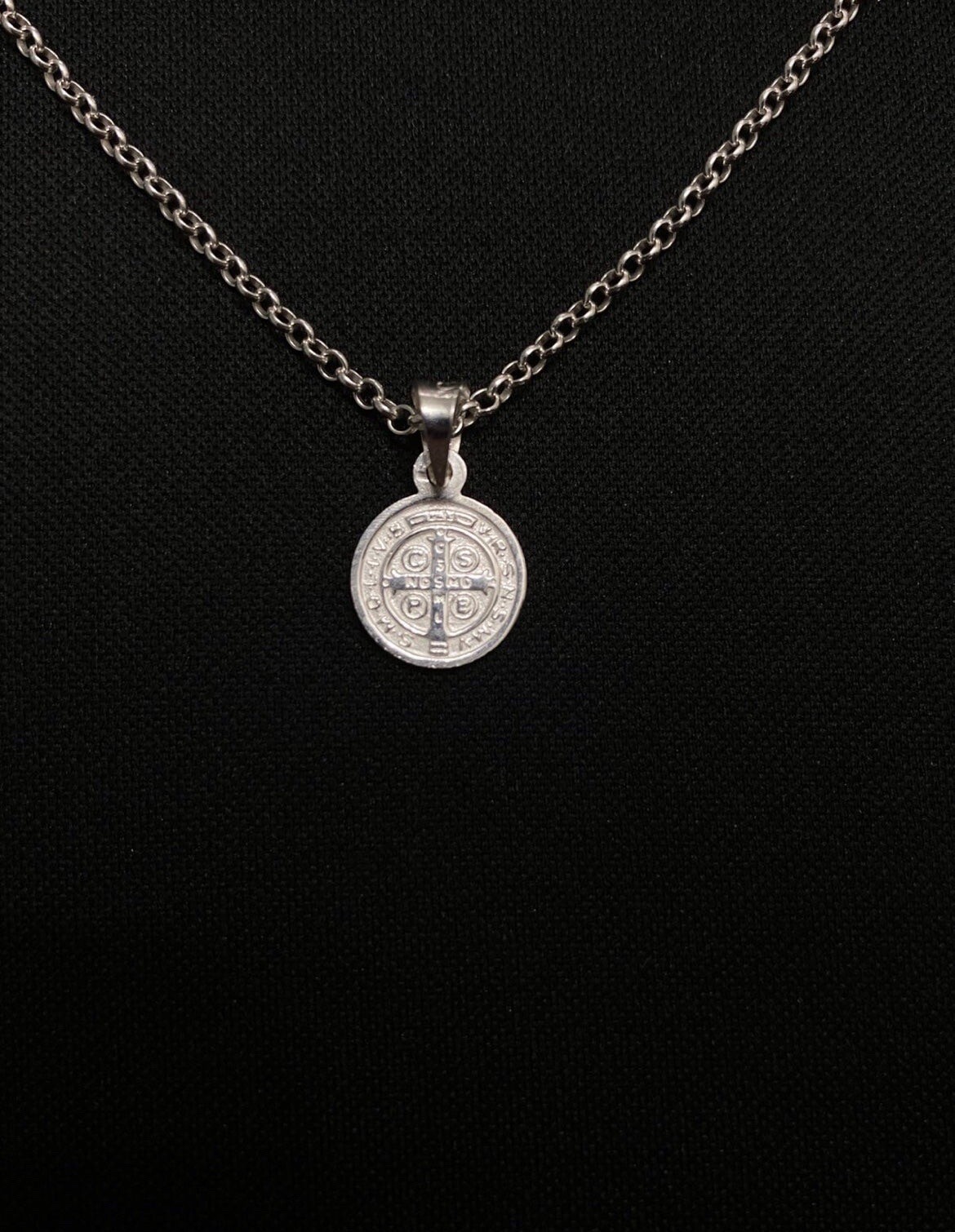 Sterling Silver St. Benedict Pendant With 18” Silver Rolo Chain