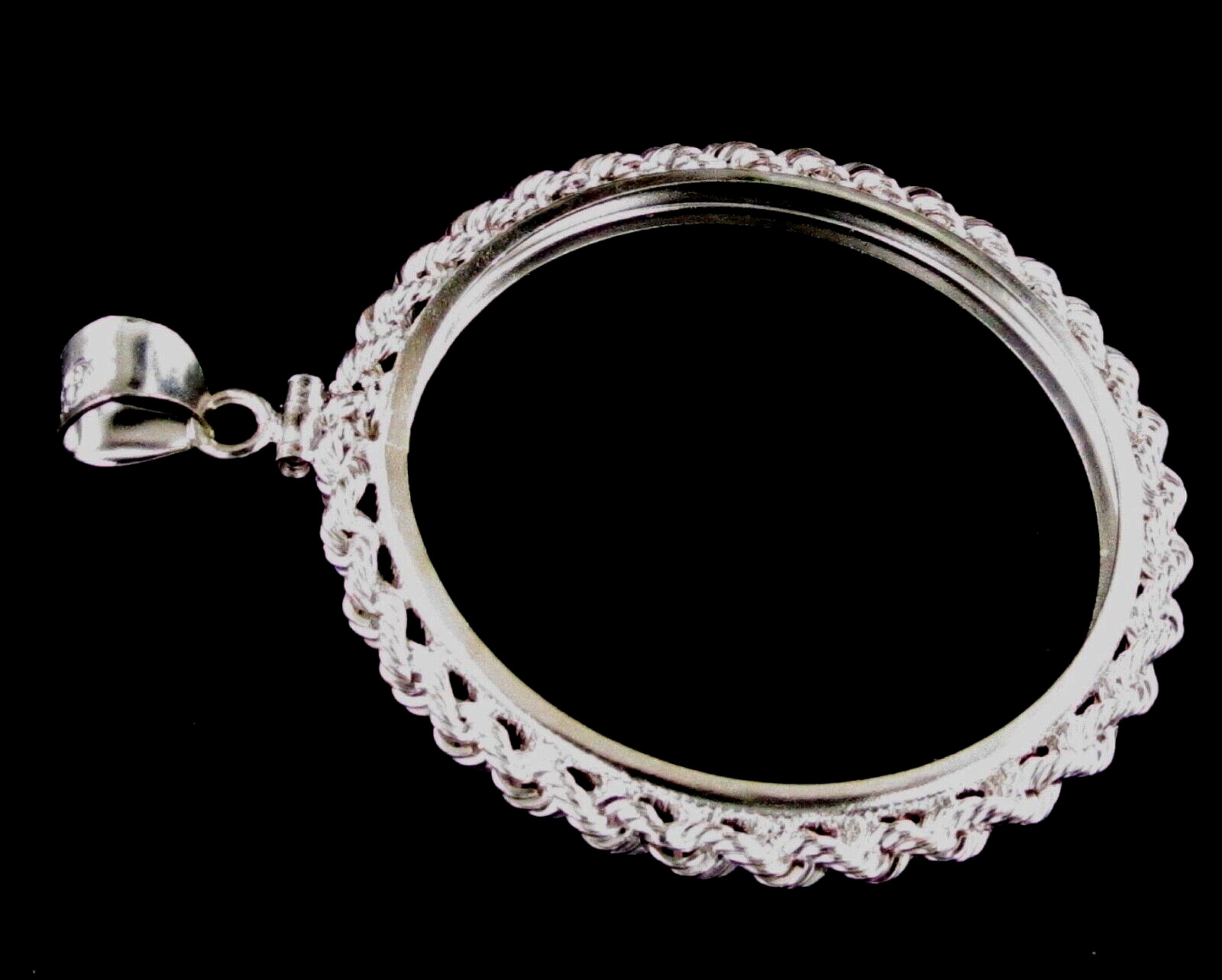 Coin Bezel 38mm Morgan, Peace, Ike Sterling Silver Rope with Soldered Bail