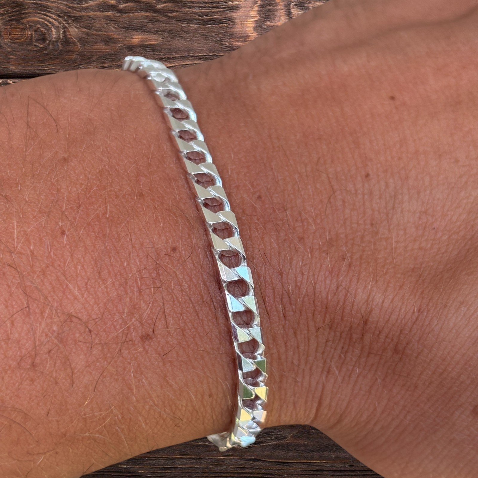 4mm Square Curb Link Bracelet – Real Solid 925 Sterling Silver MADE IN ITALY