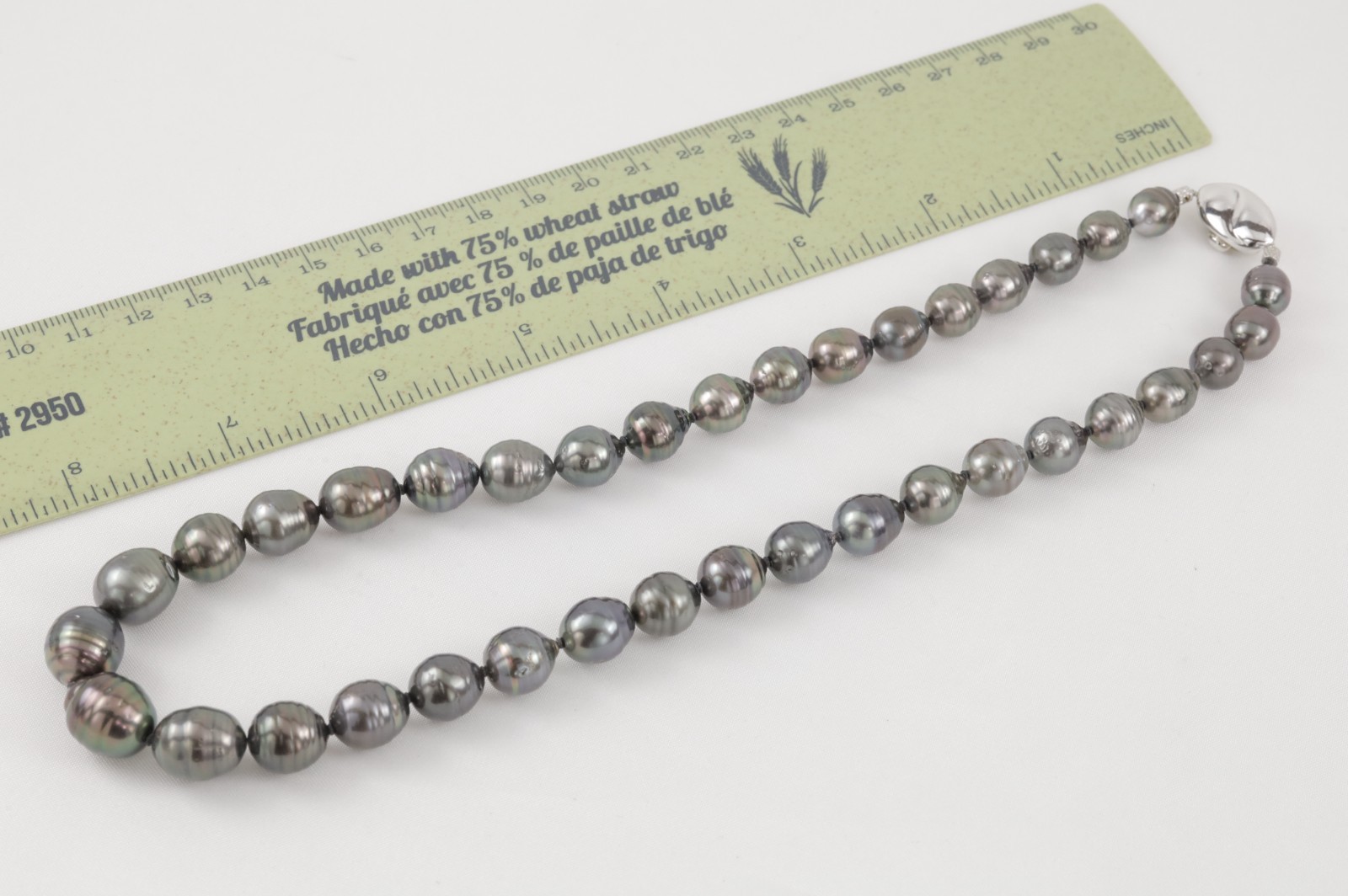 Black South Sea Pearl Necklace 8-12mm 18″ Silver Clasp Japan Jewelry Maki