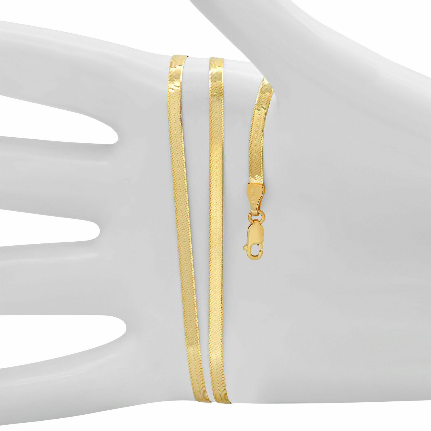 10K Yellow Gold Solid 3mm-5mm High Polish Silk Herringbone Chain Necklace 16-24″
