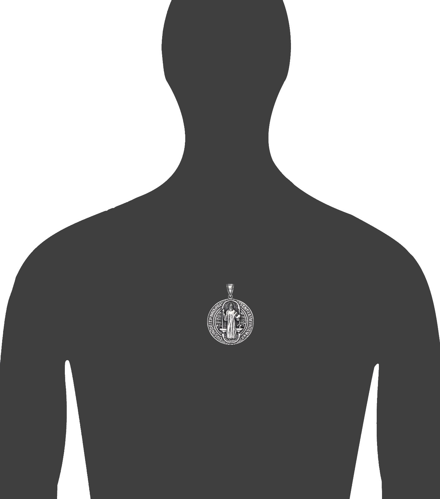 Sterling Silver Saint Benedict Medal Reversible Charm Pendant Necklace 2 Inches