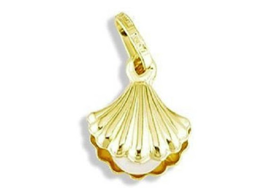 14k Yellow Gold White Pearl Sea Shell Italian Pendant