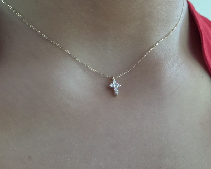 DIAMOND CROSS 14k YELLOW GOLD 0.16 CT DIAMONDS SMALL CROSS SI1 CLARITY G COLOR
