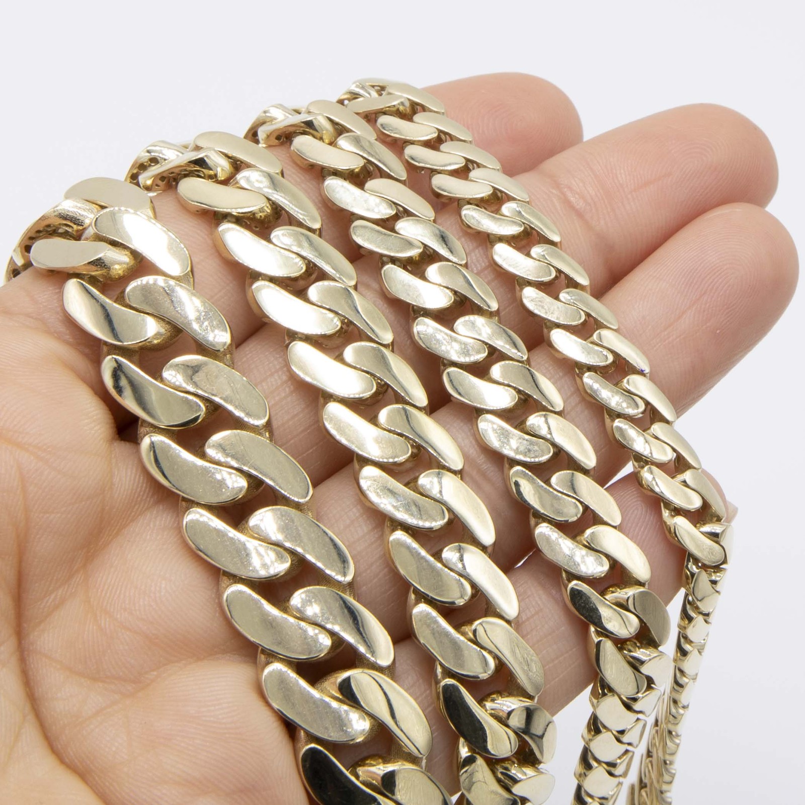 10K Yellow Gold Semi-Solid Reversible Miami Cuban Link Chain Necklace All Sizes
