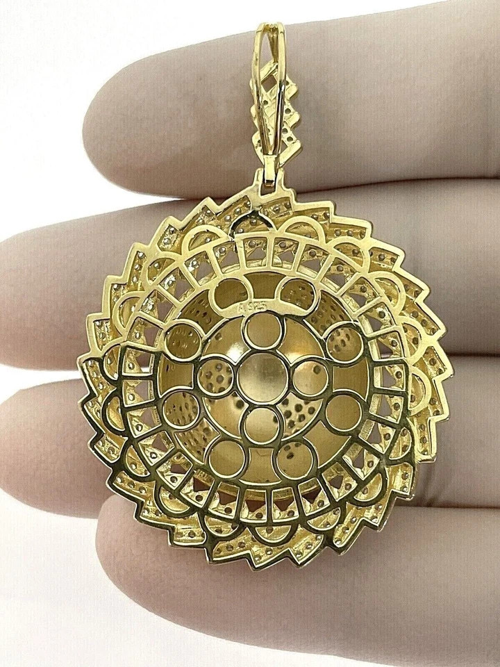 2.70Ct Lab Created Diamond Round 3D Delphic Men’s Pendant 14K Yellow Gold Plated
