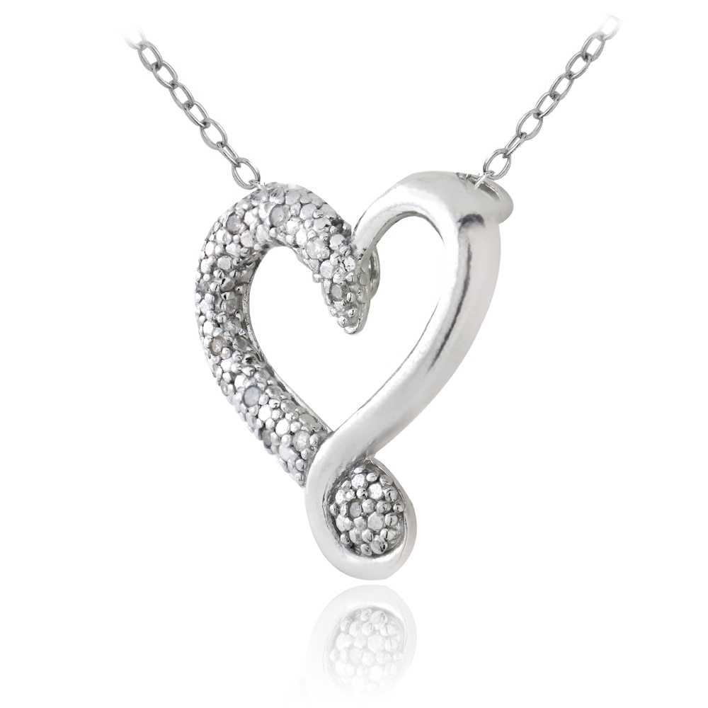 925 Sterling Silver 1/8ct Diamond Heart Necklace, 18″