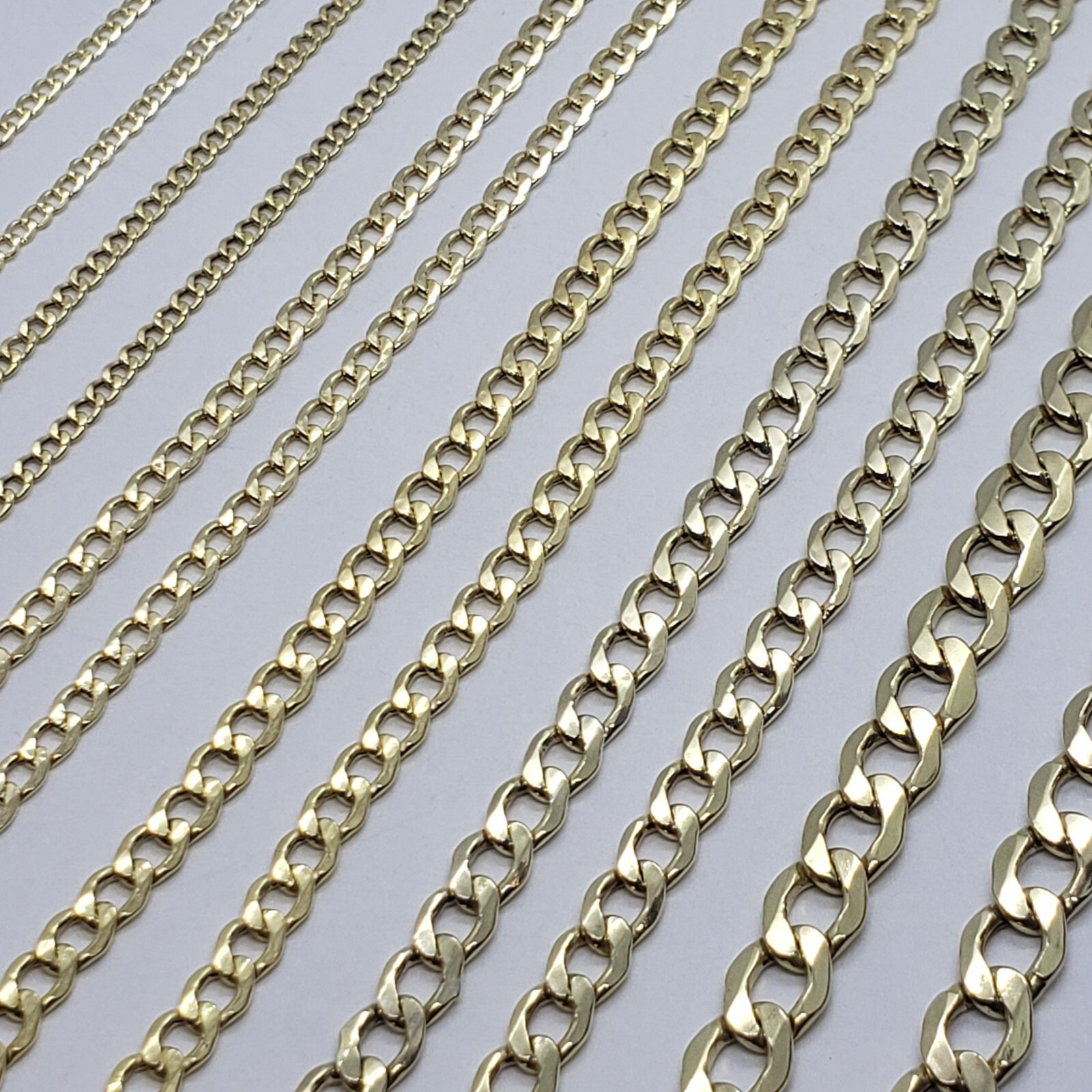 10K Yellow Gold Hollow Cuban Curb Chain Link Necklace Bracelet 2~7mm All Sizes