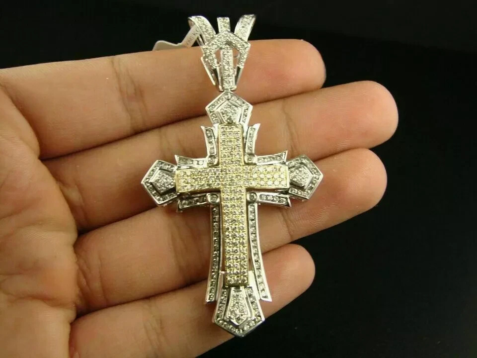 Beautiful 3Ct Round Cut Diamond Cross Pendant 14K Yellow/White Gold Over