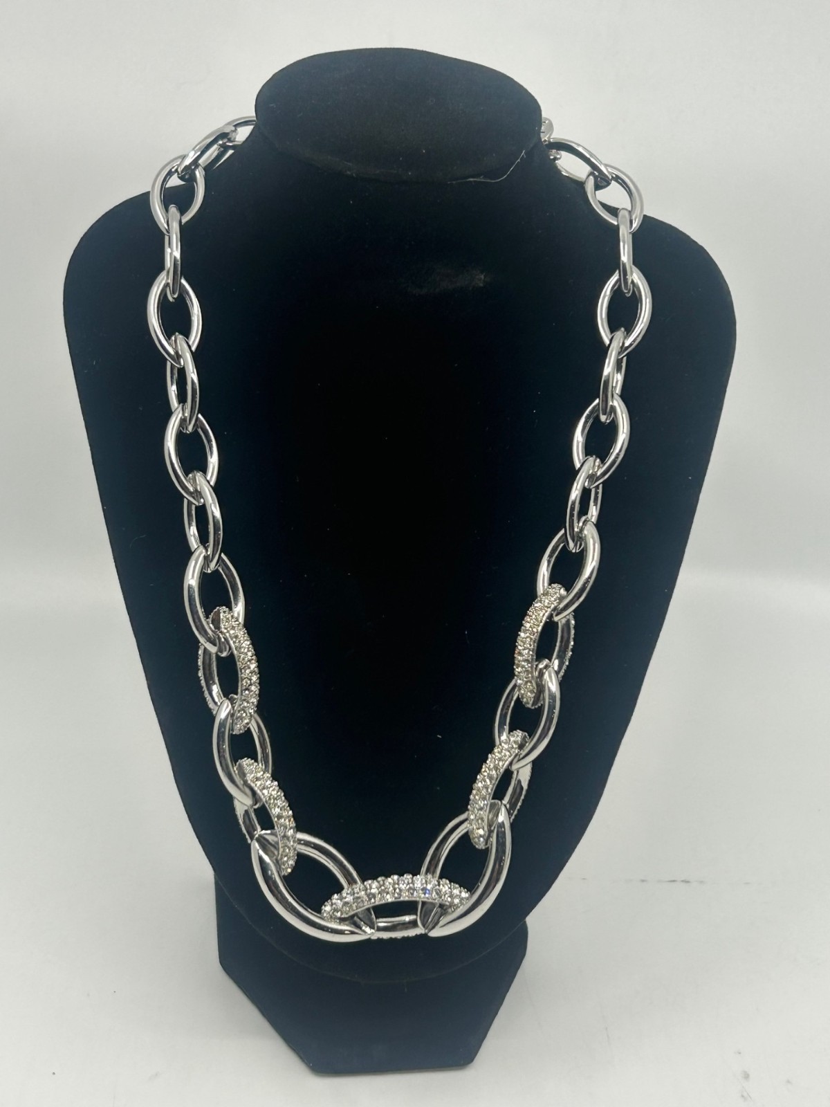WHBM Bold Diamond Cut & Shiny Multi Oval Link Chain Necklace 925 Sterling Silver