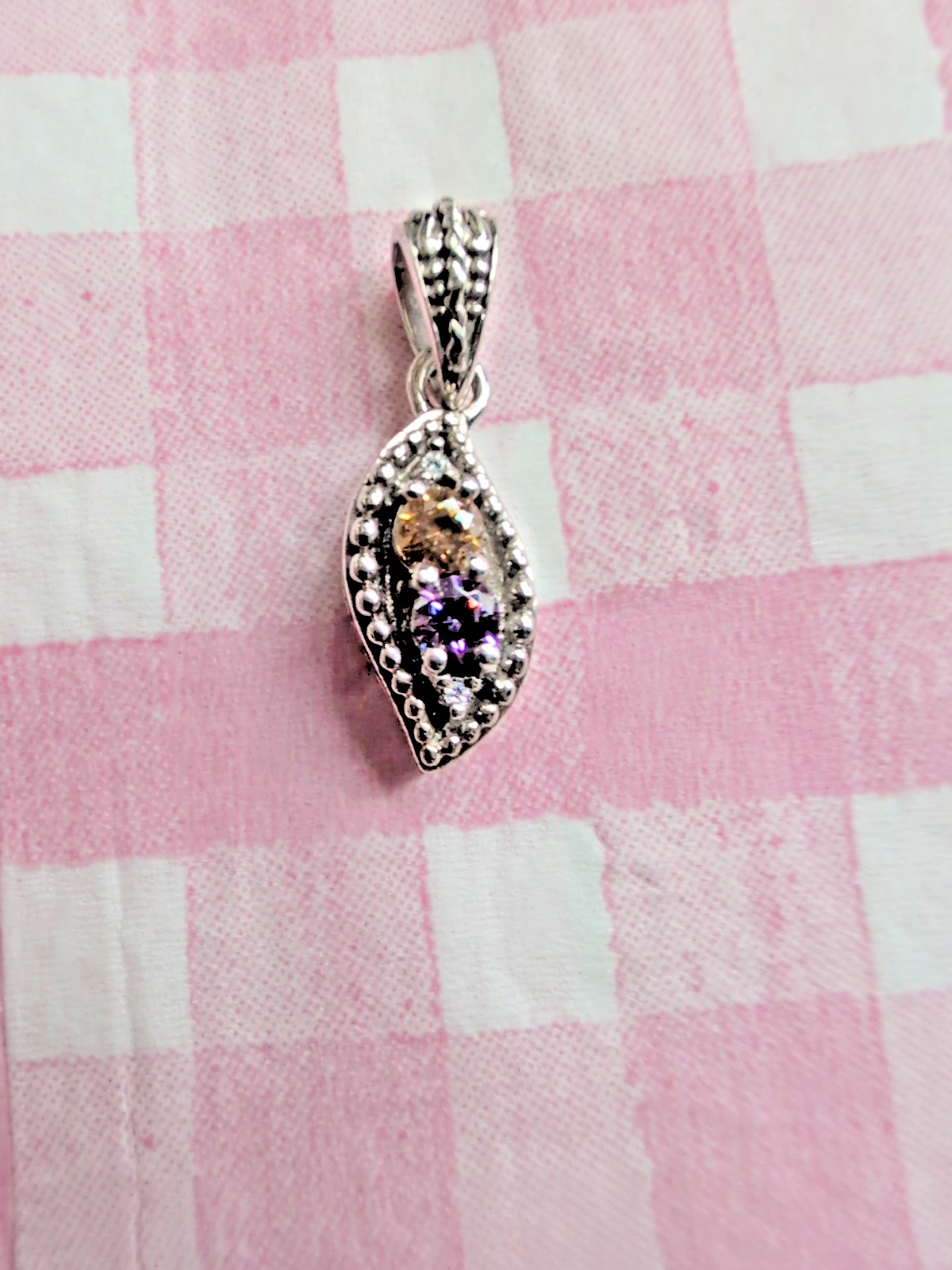 Sterling Silver Amethyst & Citrine Pendant Simple Stunning Classic NWOT Signd BR