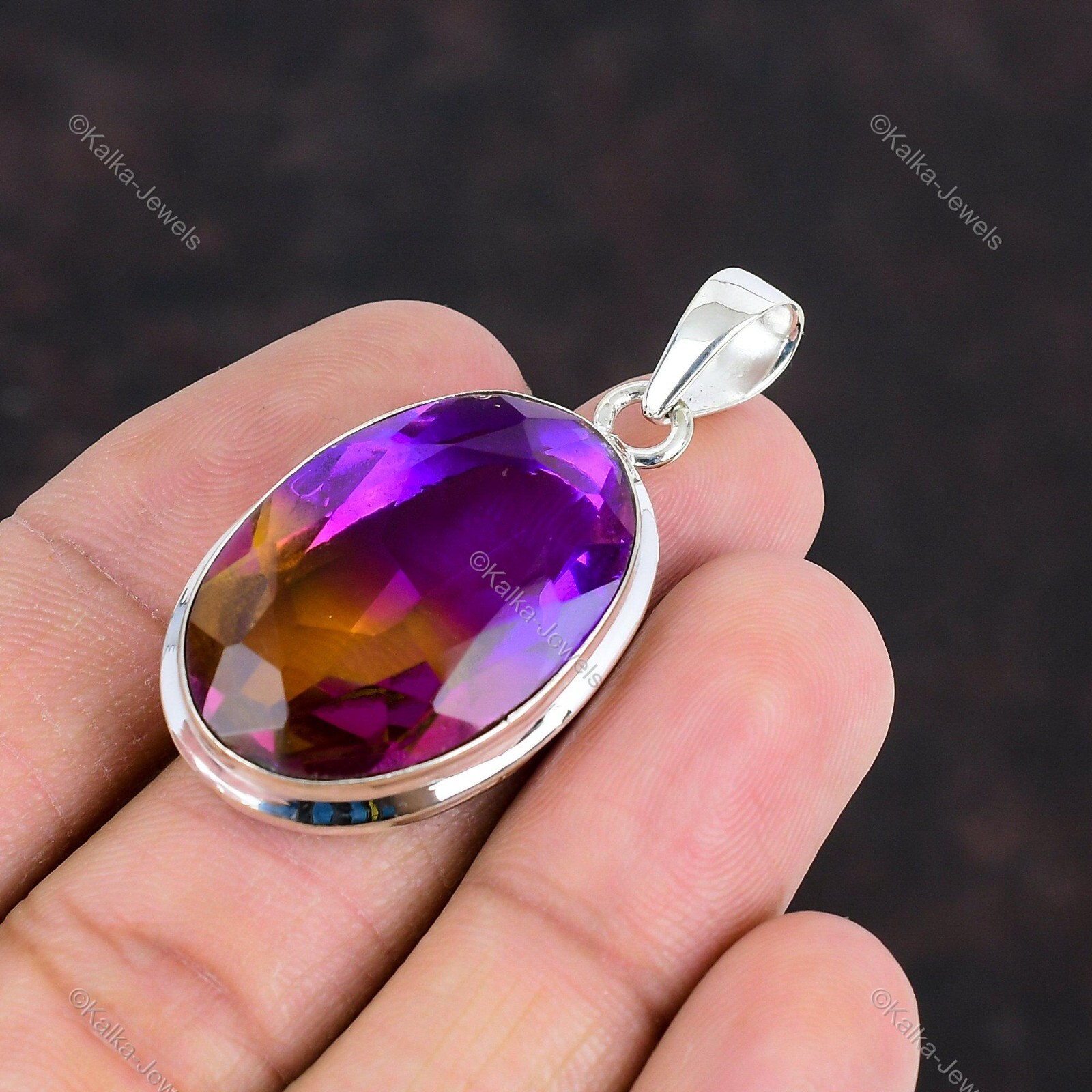 Natural Ametrine Gemstone Pendant Purple 925 Sterling Silver Indian Jewelry