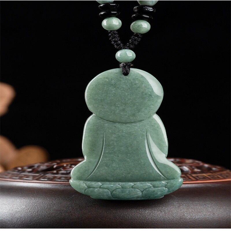 Natural Jade Green Buddha Amitabha Buddha Statue Necklace Pendant Male Female