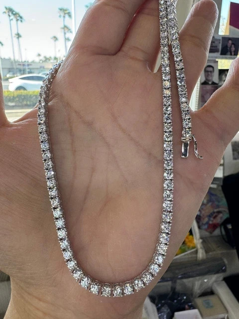 Men Genuine Moissanite Diamond Tennis Necklace D VS 29 Carat 14k Gold 20” Inch