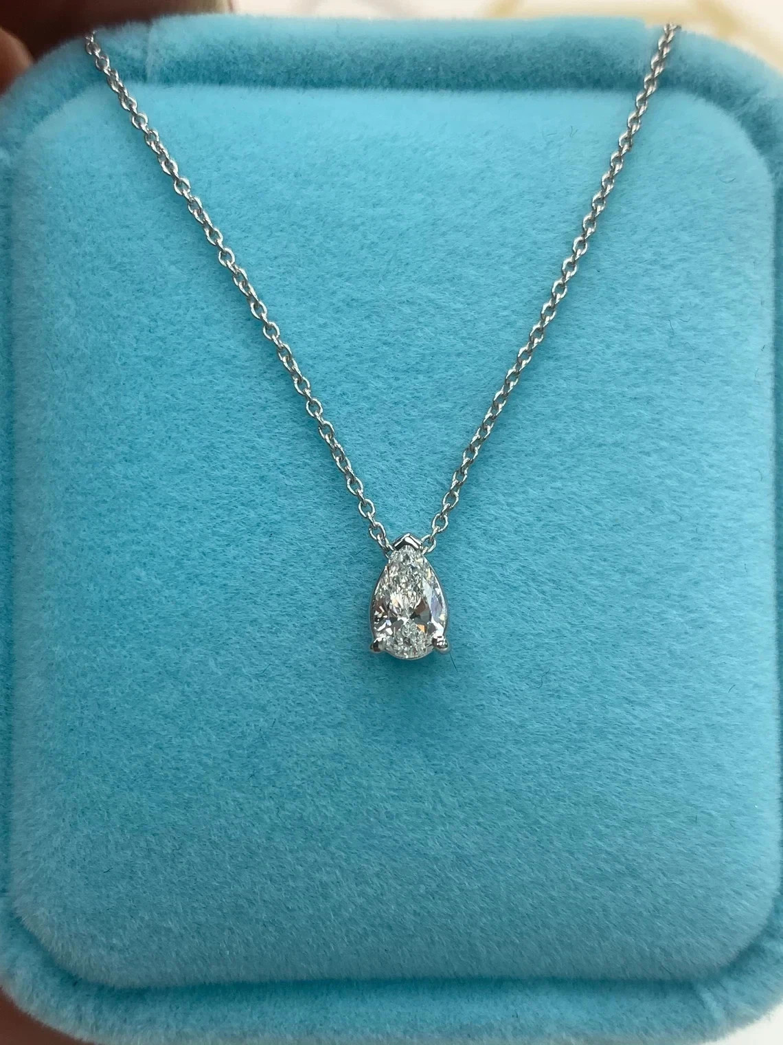 1.00 Ct Cut Pear Lab Grown Diamond Solitaire Pendant Chain For Women 925 Silver