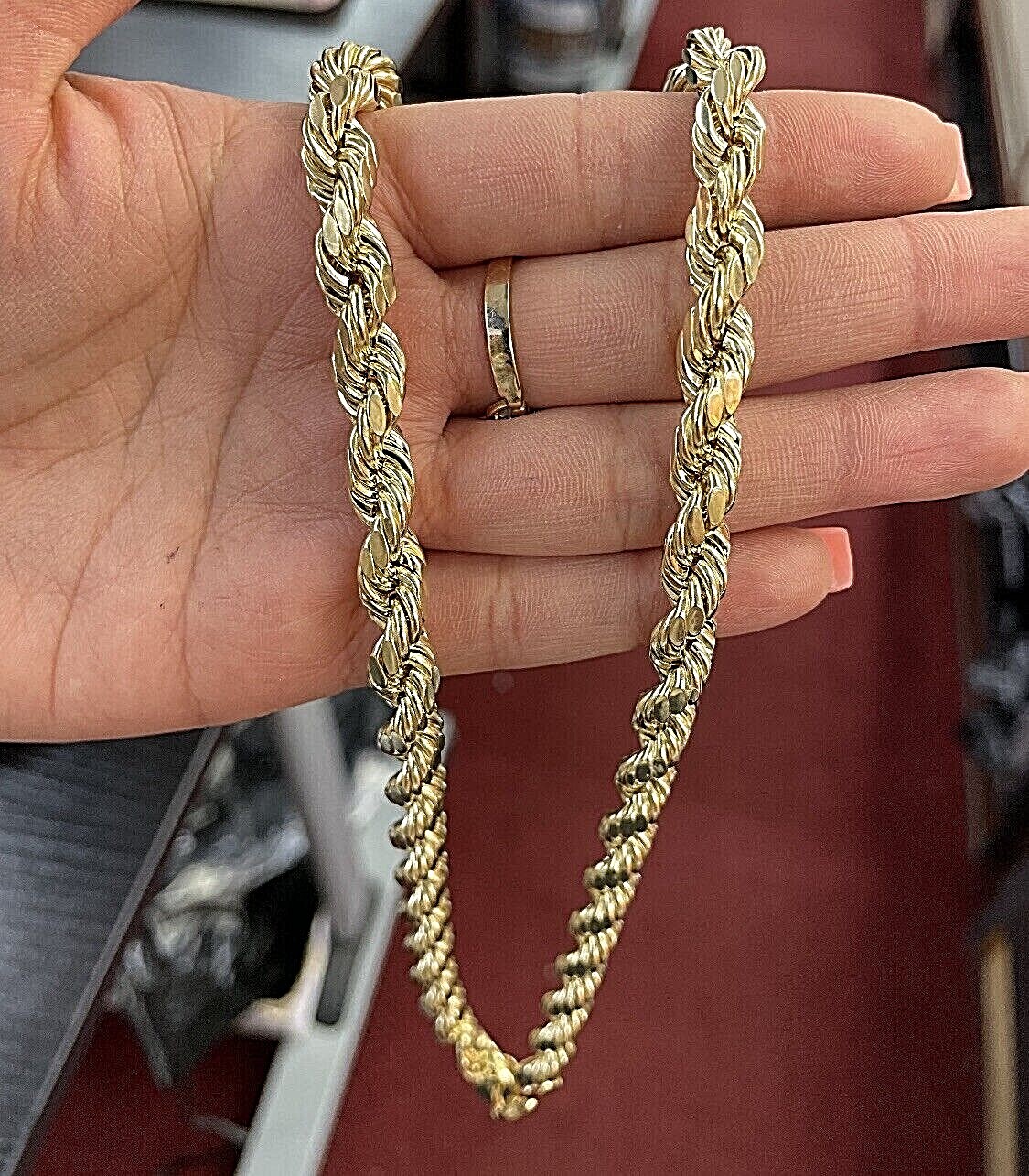 Certified 10K Yellow Gold Rope Chain Necklace 9mm 30” Men’s 10K Diamond Cut