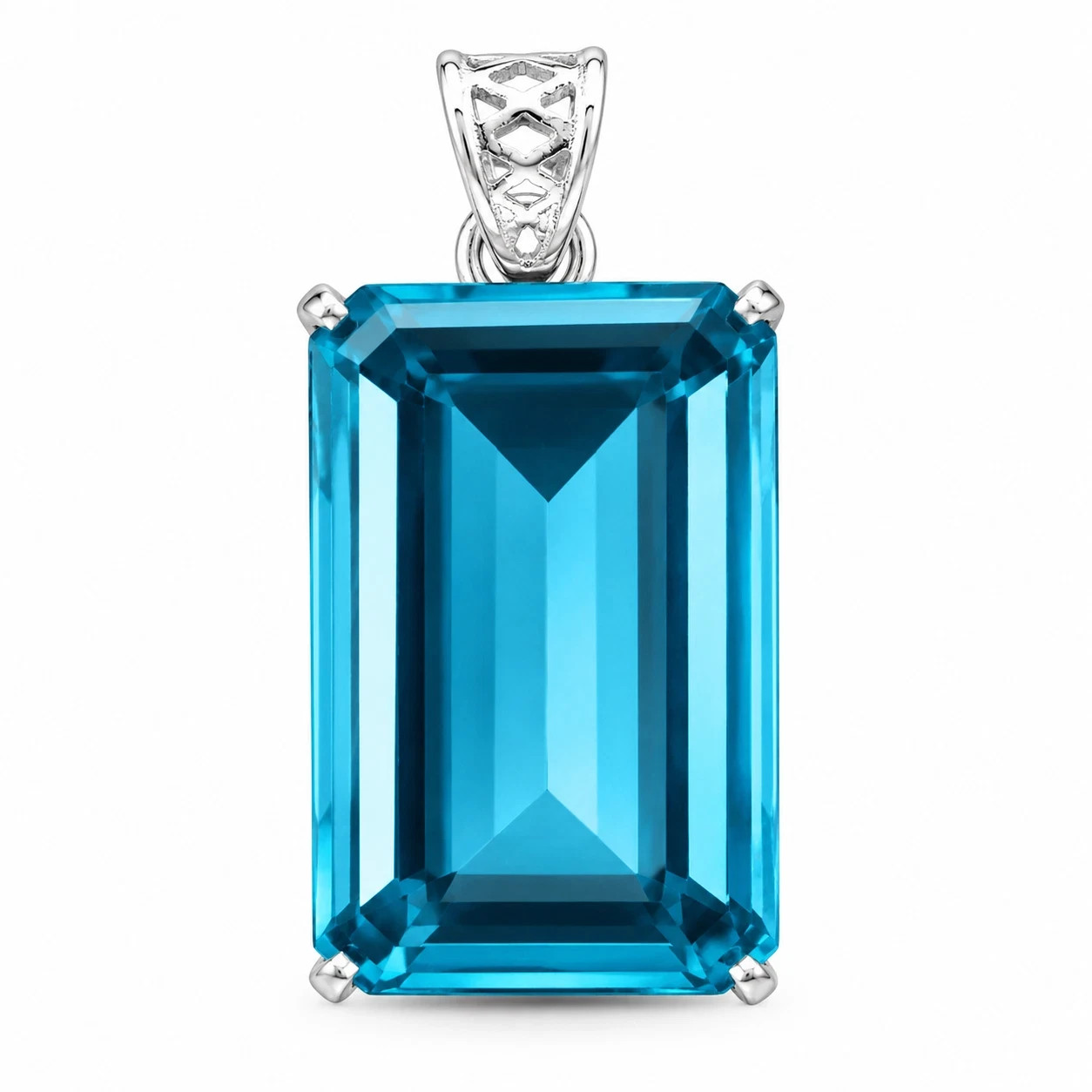 Share Natural 72 Ct Emerald Shape Blue Topaz Pendant 925 Sterling Silver