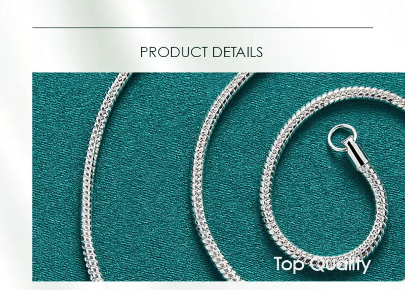 925 Sterling Silver 16/18/20/24/22/24/26/30 Inch 3mm Snake Chain