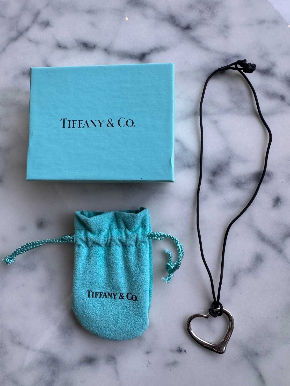 Tiffany & Co. Elsa Peretti Open Heart Pendant Necklace – Silk Cord
