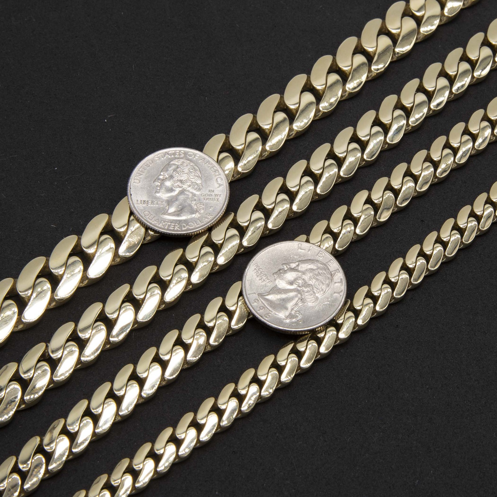 10K Yellow Gold Semi-Solid Reversible Miami Cuban Link Chain Necklace All Sizes
