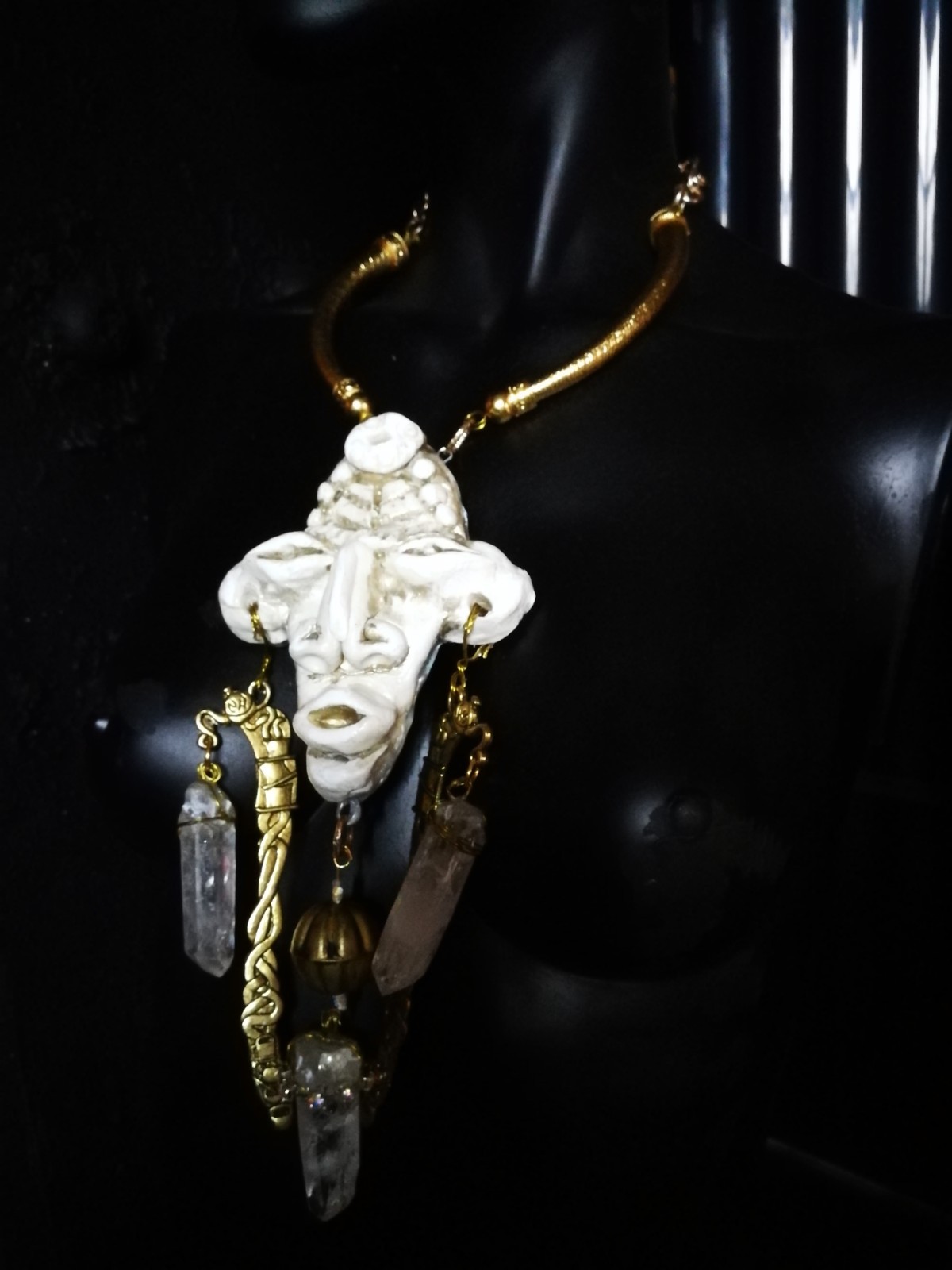 Luxury Jewelry Necklace Pendant Tribal Crystal Rock Charm Statement Ethnic Mask