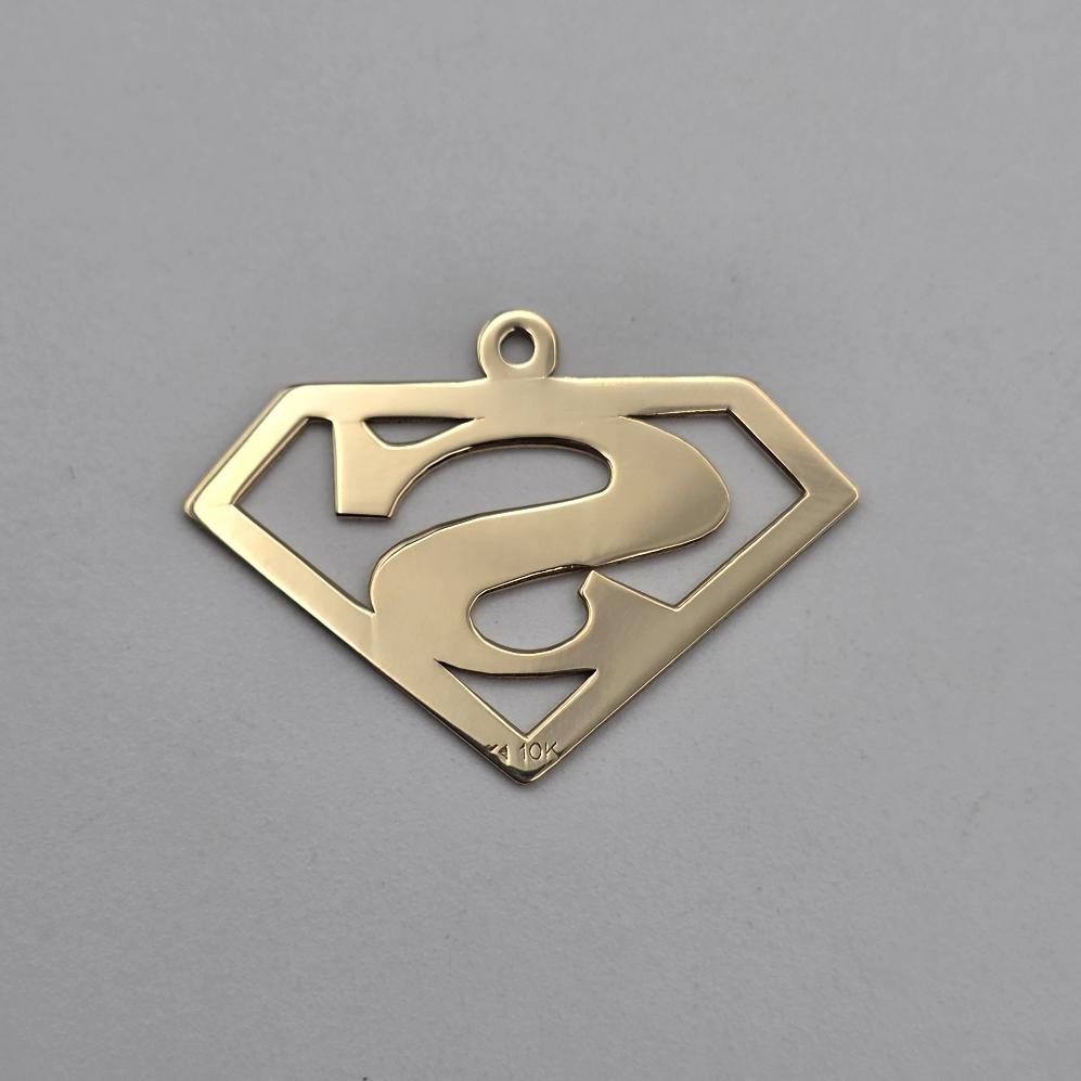 10K Yellow Gold Flat Polished Superman S Shield Logo Symbol Pendant/Charm *READ*