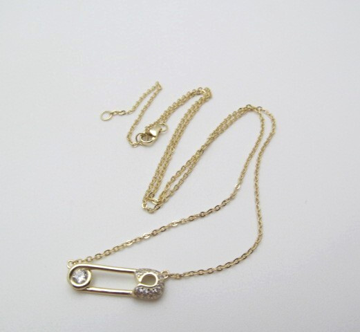 925 Sterling Silver Gold Wash Paper Clip Sparkle Glass Diamond Cut Necklace