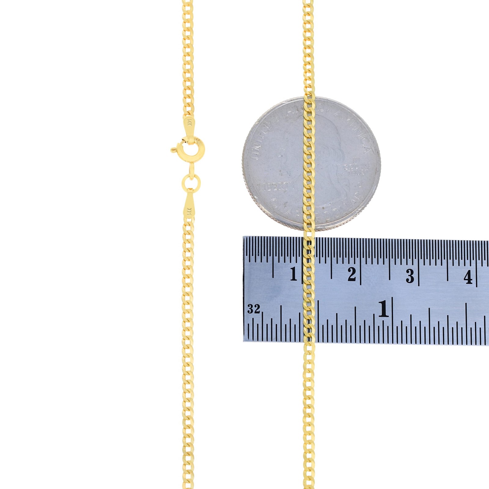 14K Yellow Gold 2mm Women Solid Curb Cuban Chain Link Italian Necklace 18″