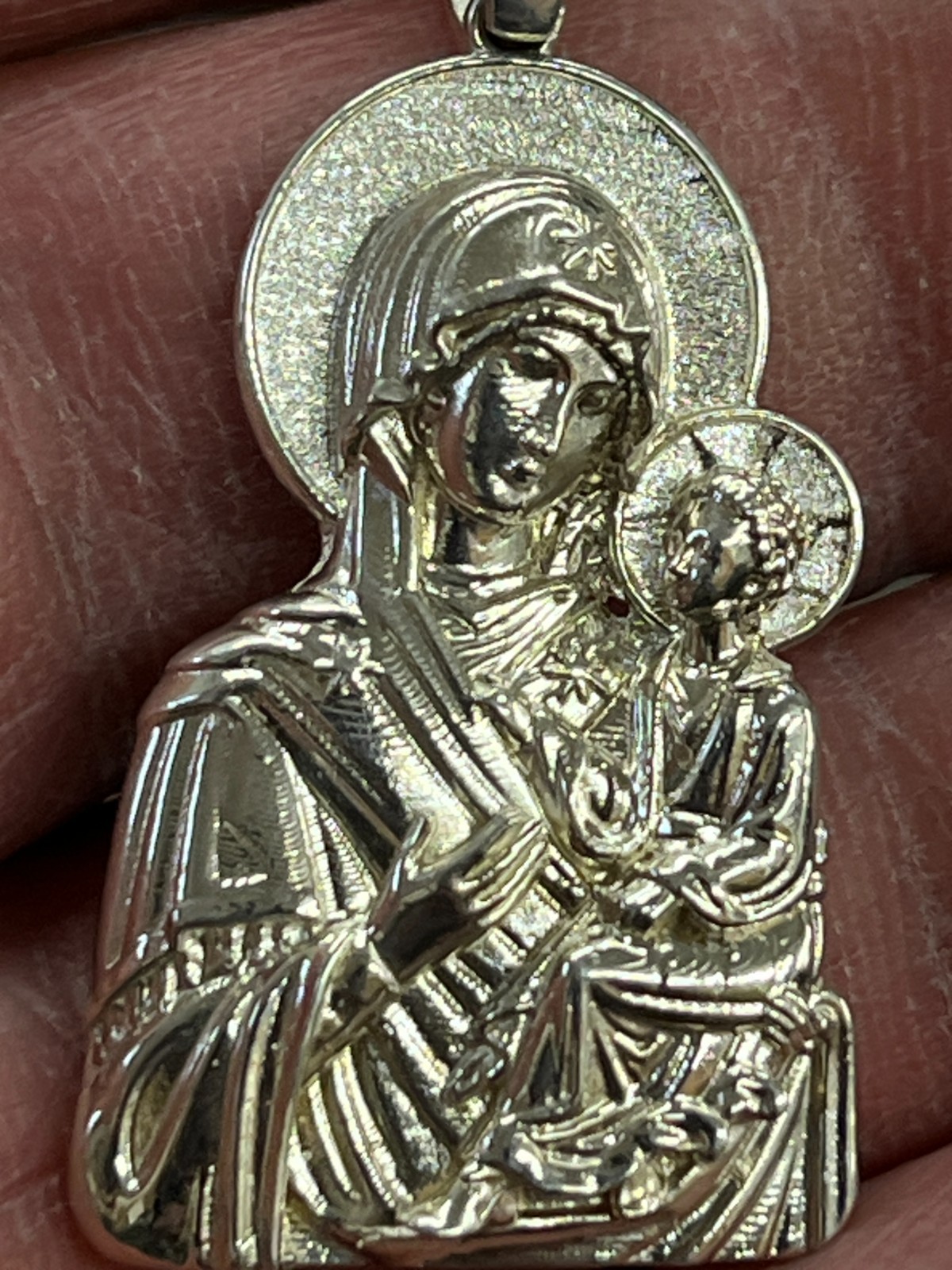 Virgin Mary Blessed Mother and Jesus Lady Theotokos Icon 1.5″ Pendant Silver 925