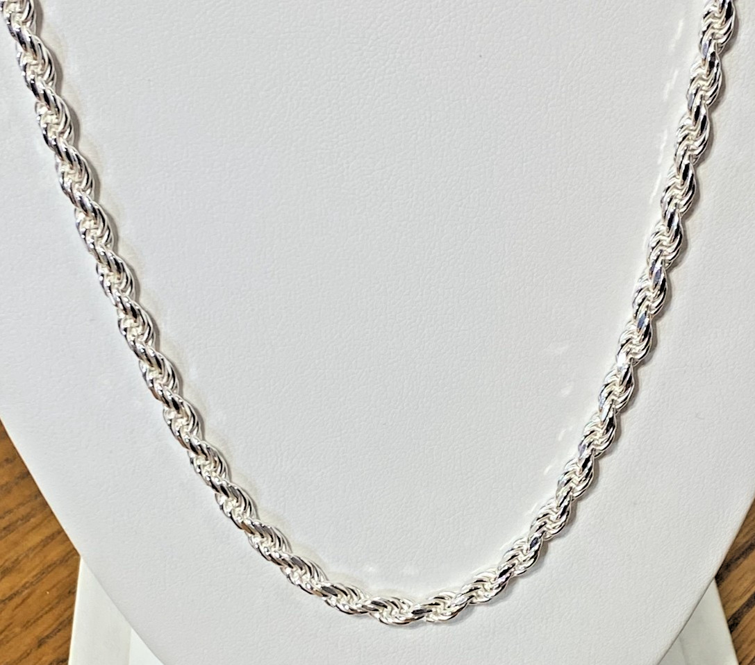 AGI Hallmarked Sterling Silver Heavy Rope Chain Necklace 5mm 30″ Italy 55g