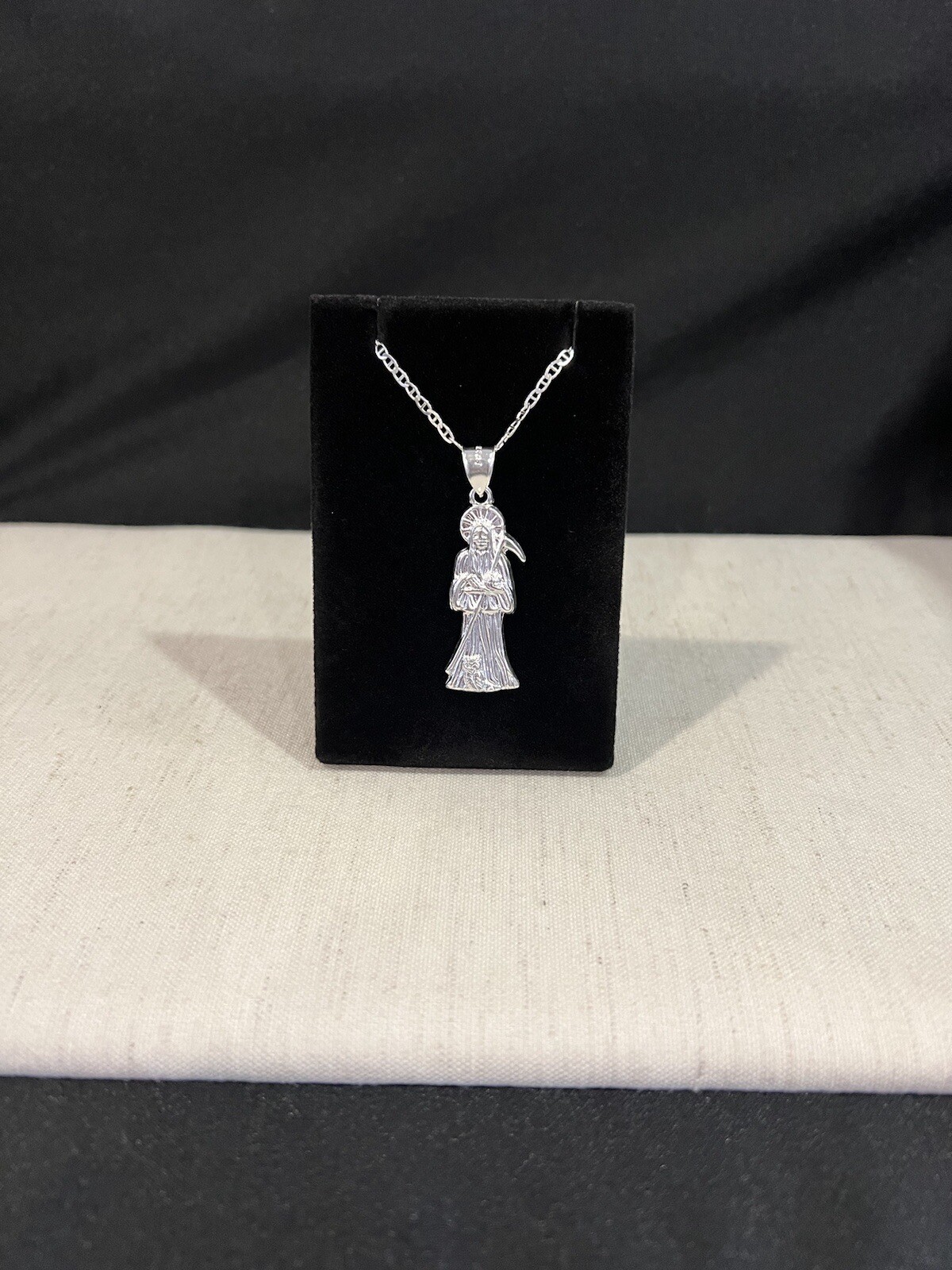 925 Sterling Silver Small Santa Muerte Grim Reaper & Mariner Chain 18 20 22 24