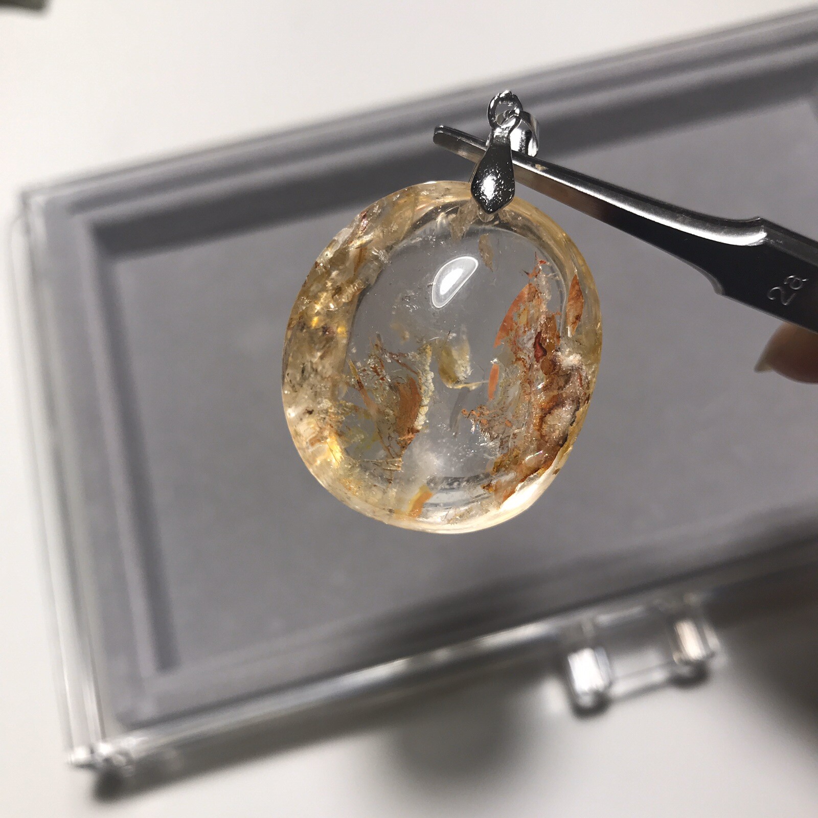 US SELLER Natural Red Yellow Phantom Quartz Pendant Oval Crystal GEM Palm Stone