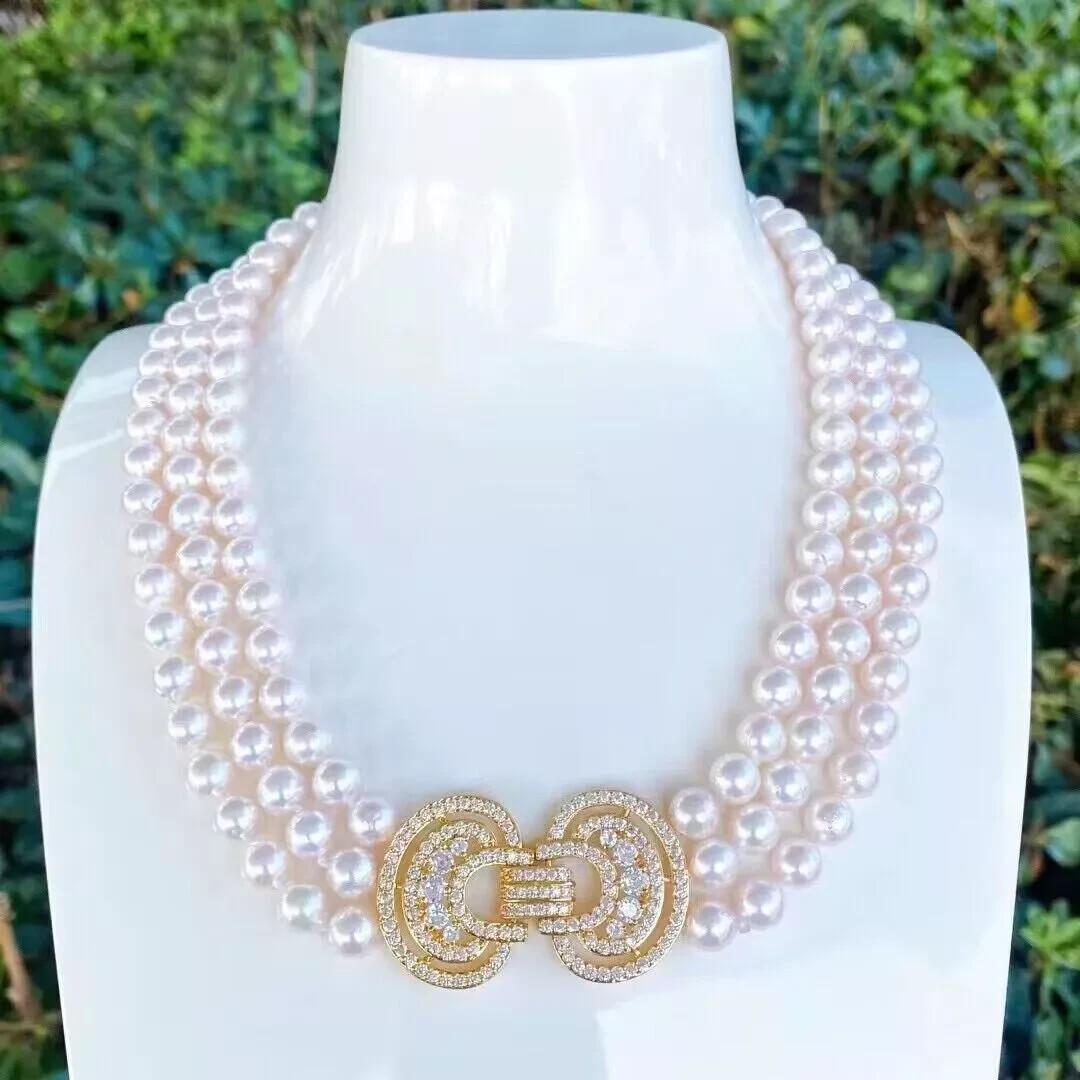 triple strands 7-8mm south sea white pearl necklace 18″19″20″
