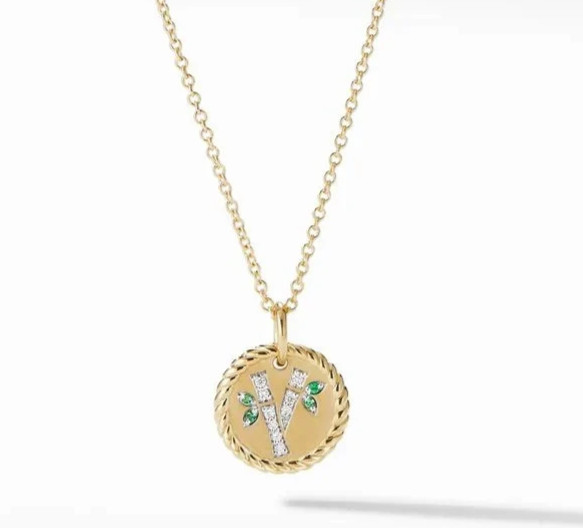 DAVID YURMAN 18K SOLID GOLD LADY LUCK DIAMOND TSAVORITE CHAIN NECKLACE
