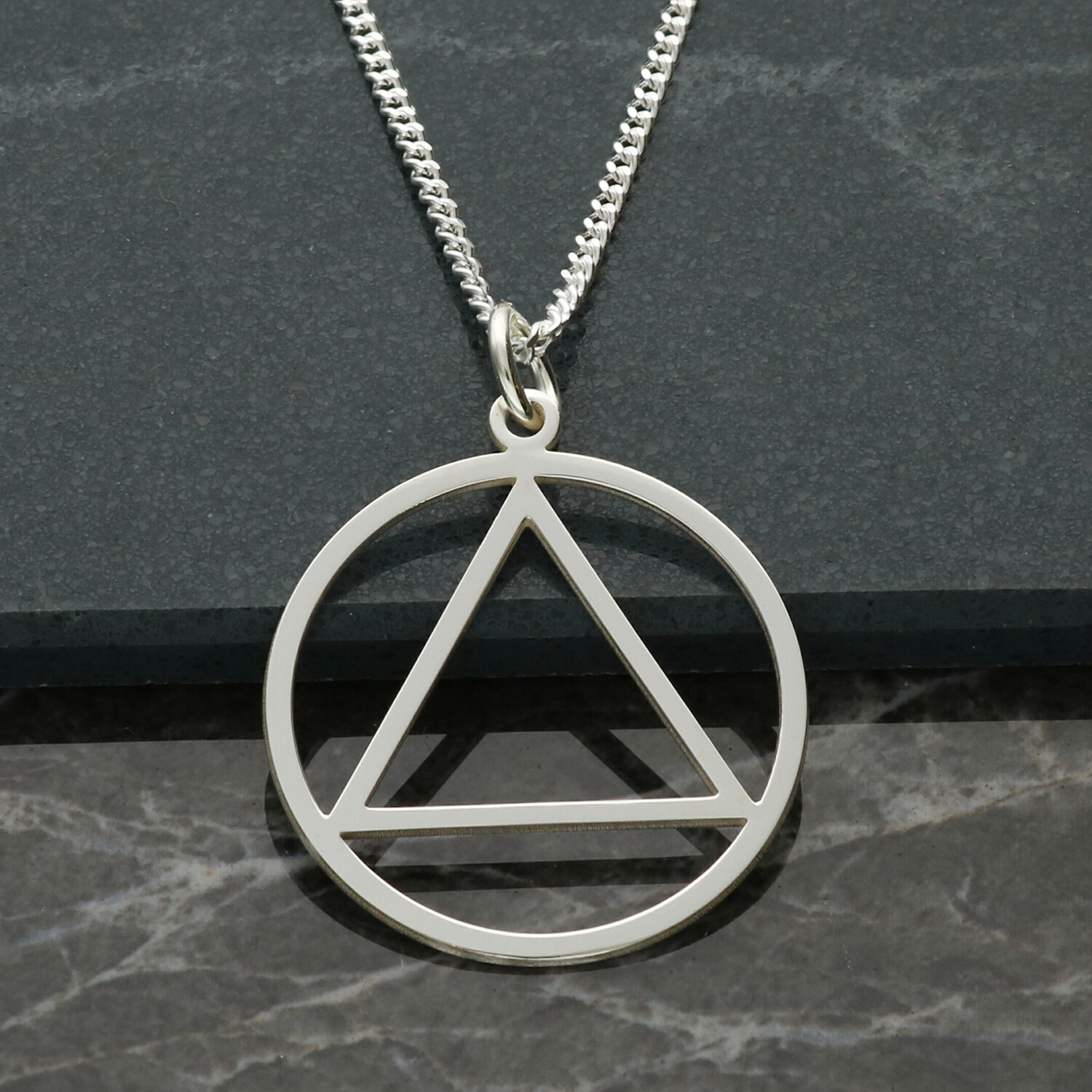 925 Solid Sterling Silver AA Sobriety Affirmation Symbol Pendant Chain ODAAT