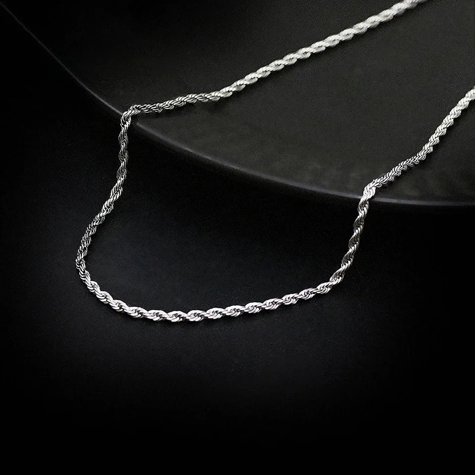 New Men’s Italian 4mm Diamond Cut Rope Chain Solid 925 Sterling Silver Necklace