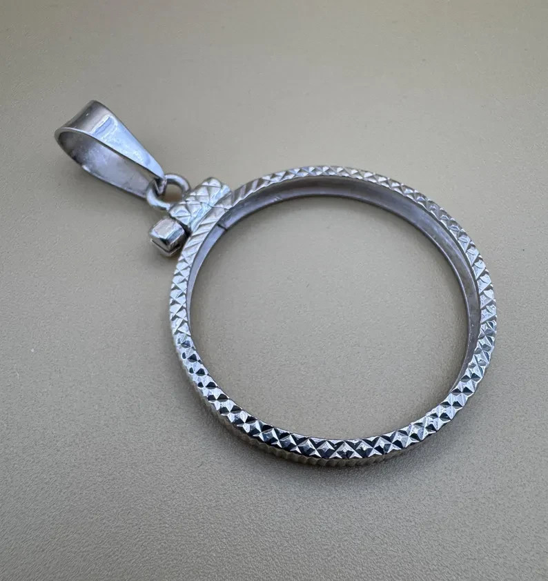 925 Silver Bezel 39-40mm Coin Frame Pendant Round Holder Necklace Empty Setting