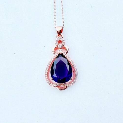 5Ct Pear Cut Amethyst Diamond Teardrop Pendant 14K Rose Gold Finish Free Chain